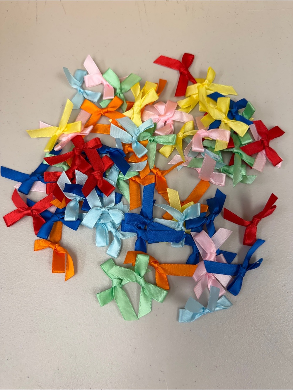 70 Piece Assorted Small Multi-Color Satin Bows for Decorating and DIY projects